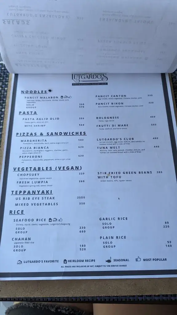 Menu_Lutgardo’s Restaurant and Sunset Bar_Philippines_image_1