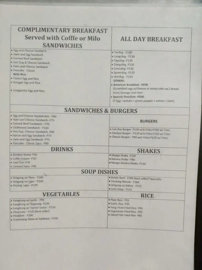 Menu_Luis Bay Restobar KTV @ Paluto_Philippines_image_1