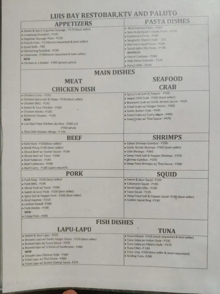 Menu_Luis Bay Restobar KTV @ Paluto_Philippines_image_2