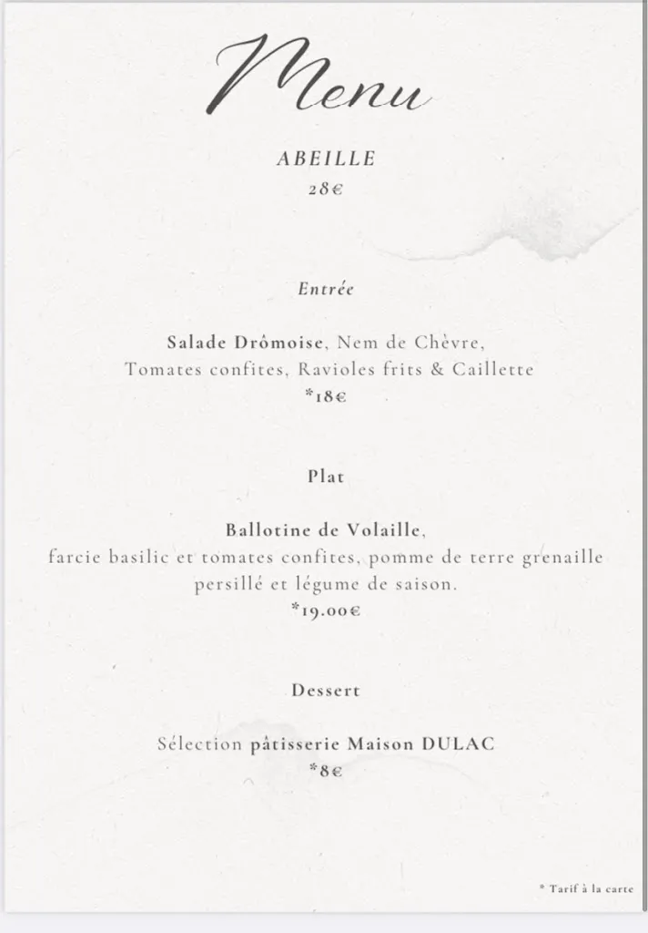 Menu_Restaurant traiteur Comme une abeille_Montélimar_image_2