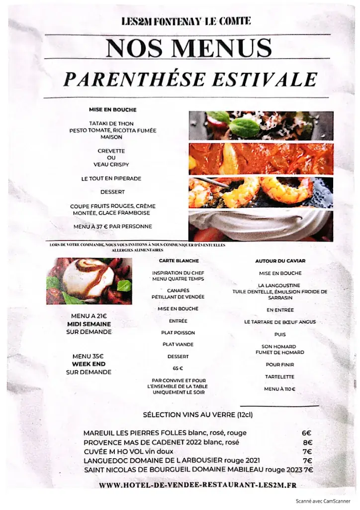 Menu_Hôtel Restaurant Les2M_Fontenay-le-Comte_image_1