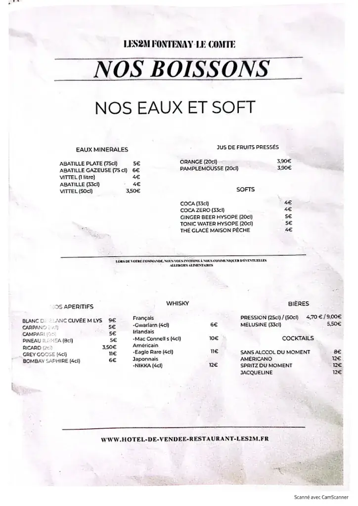 Menu_Hôtel Restaurant Les2M_Fontenay-le-Comte_image_3