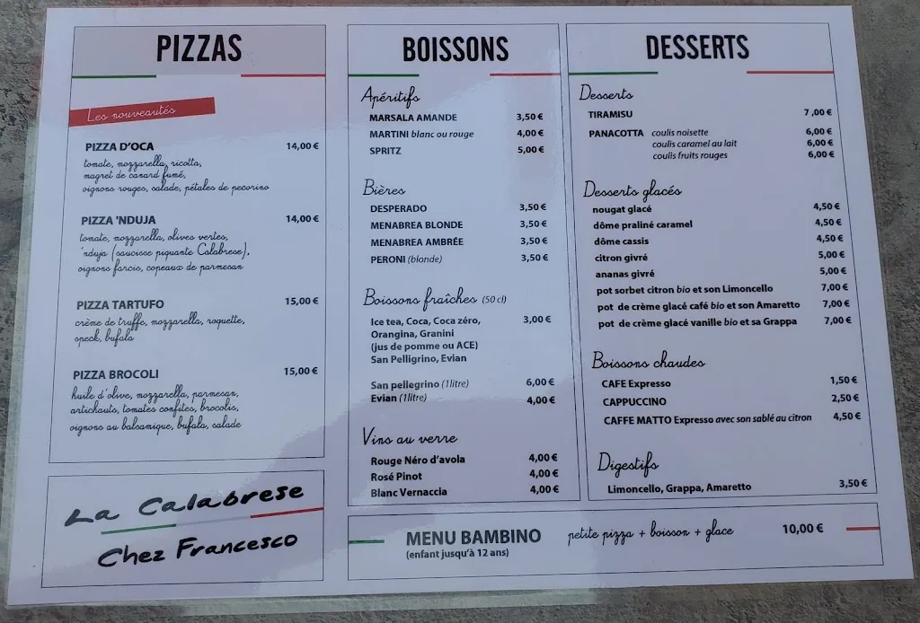 Menu_LA CALABRESE chez Francesco_Montréal-la-Cluse_immagine_3