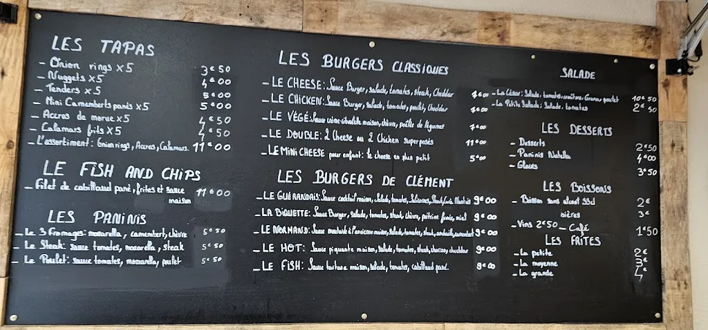 Menu_Chez Clément, burger maison, fish and chips, paninis, salade Guérande🍔🍔🍔🥗🥗🥗🐟🐟🐟🥪🥪🥪_Guérande_immagine_2
