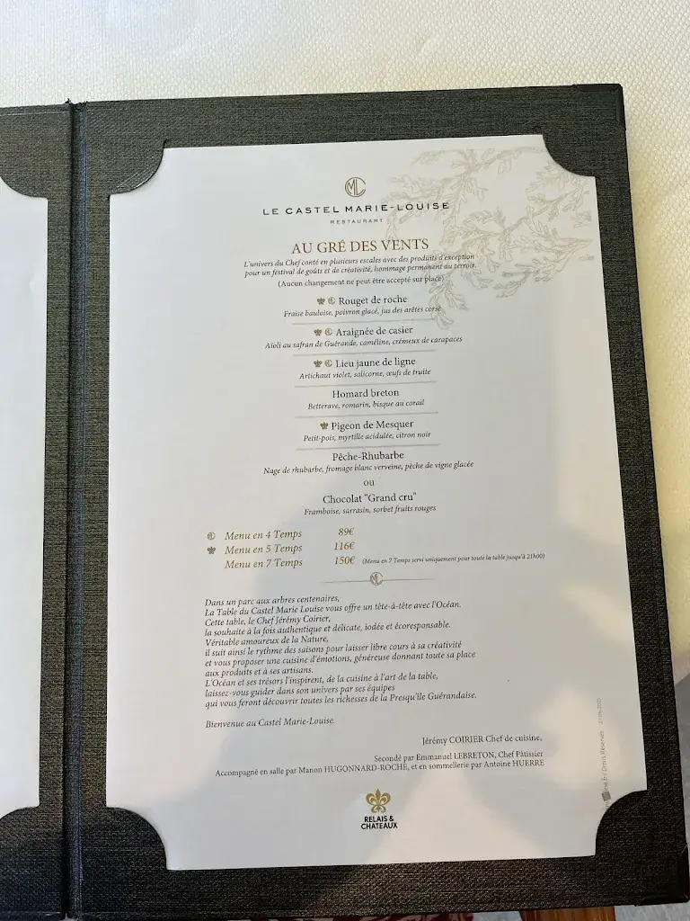 Menü_Restaurant La Table du Castel_Baule-Escoublac_Bild_1