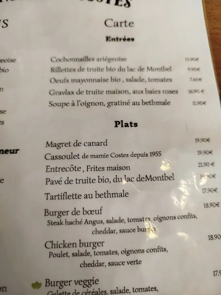 Menu_Hôtel restaurant Costes_Montségur_image_1