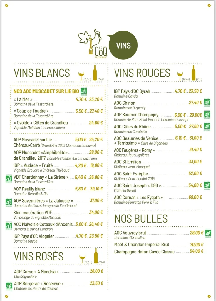 Menu_Le Coq Restaurant_Bignon_image_2
