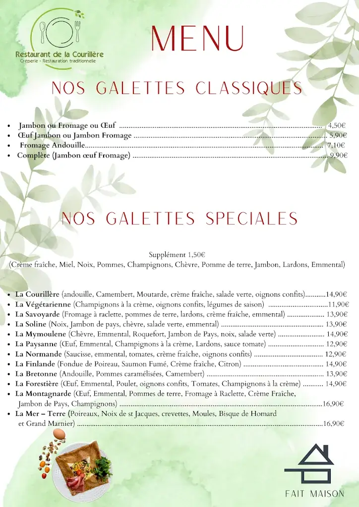 Menu_Restaurant de la Courillère_Boupère_image_1