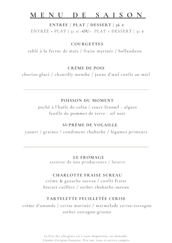 Menu_Hotel Restaurant The 3 Pillars_Boupère_image_1