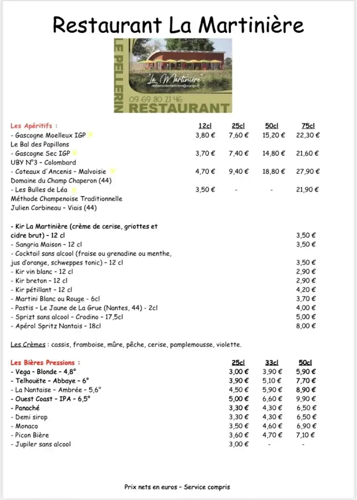 Menu_Restaurant La Martinière_Pellerin_image_1