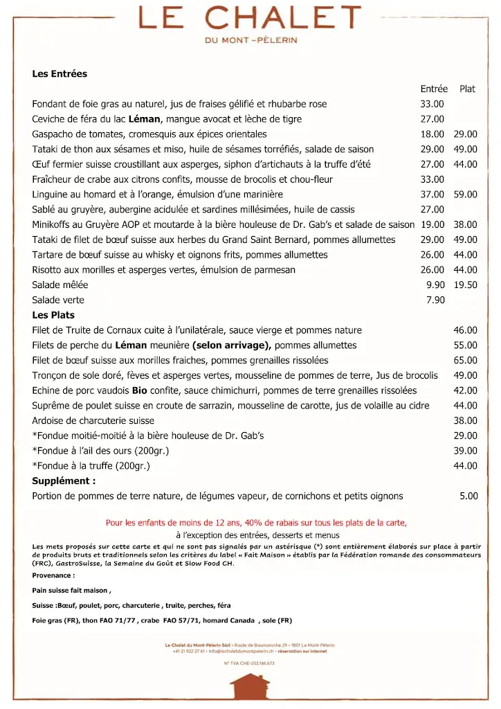 Menu_Restaurant Le Chalet du Mont-Pèlerin_Chardonne_image_1