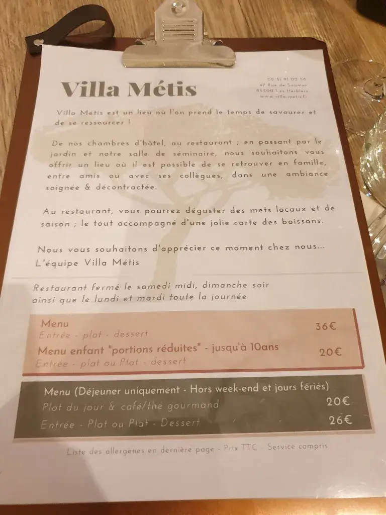 Menu_Villa Métis - Hotel & Restaurant_Herbiers_immagine_1