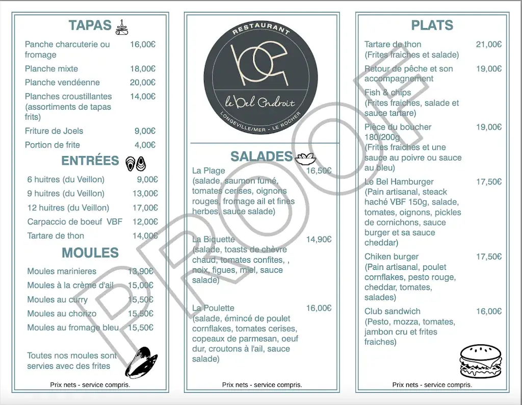 Menu_RESTAURANT LE BEL ENDROIT, LONGEVILLE SUR MER_Longeville-sur-Mer_image_3