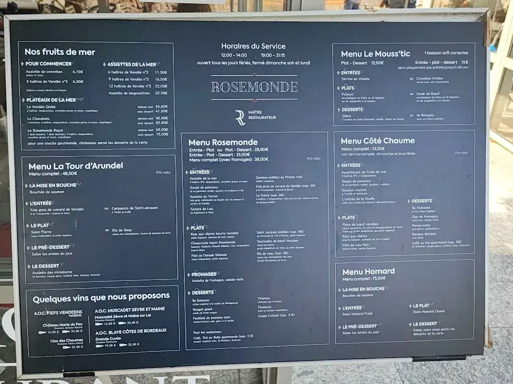 Menu_Restaurant Rosemonde_Sables-d'Olonne_image_1