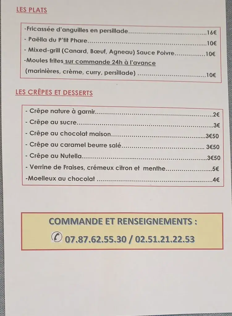 Menu_Restaurant-Traiteur Le P'tit Phare_Sables-d'Olonne_image_1