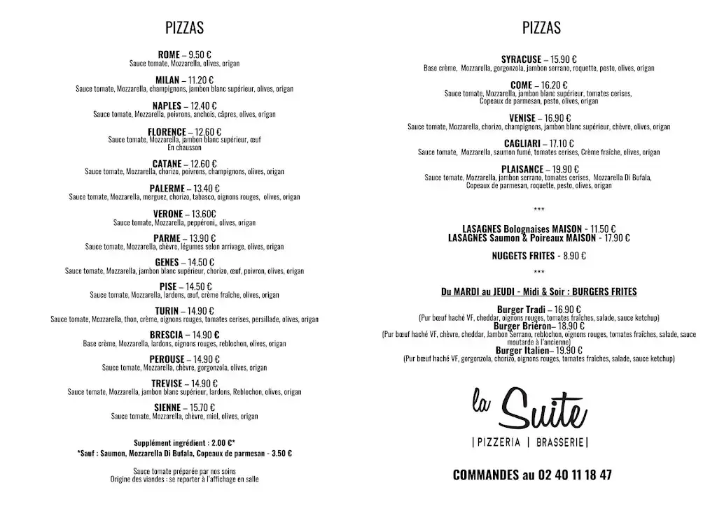 Menu_La Suite Restaurant & Pizzéria Missillac_Missillac_image_1