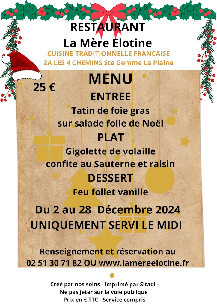Menu_Restaurant La Mère Elotine_Sainte-Gemme-la-Plaine_image_1