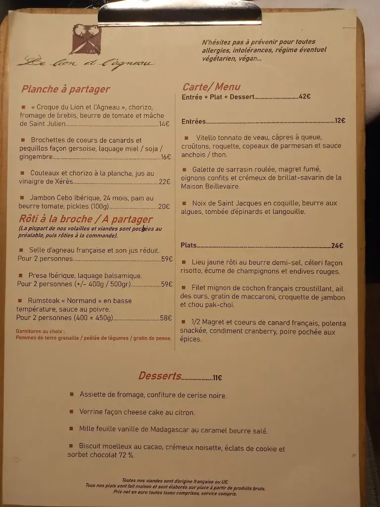 Menu_Le Lion et L'agneau_Nantes_image_1