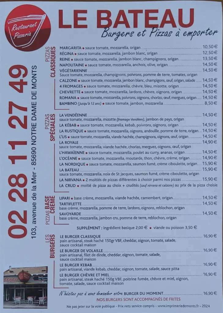 Menu_Le Bateau : Restaurant Pizzéria_Notre-Dame-de-Monts_image_1