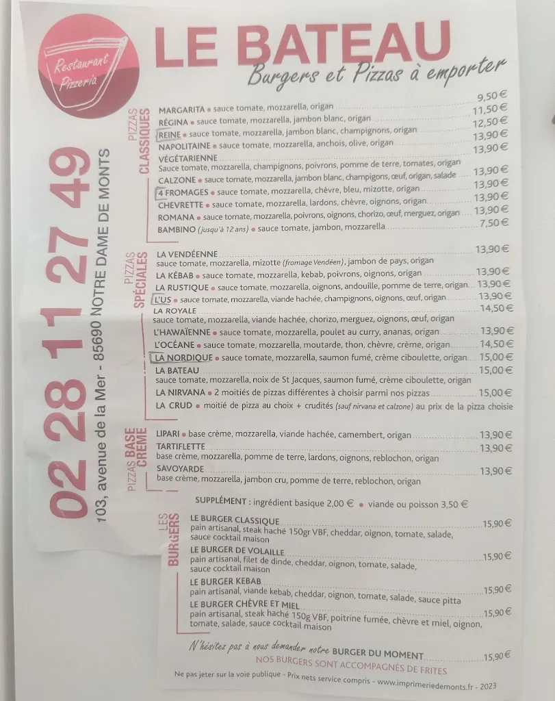 Menu_Le Bateau : Restaurant Pizzéria_Notre-Dame-de-Monts_image_2
