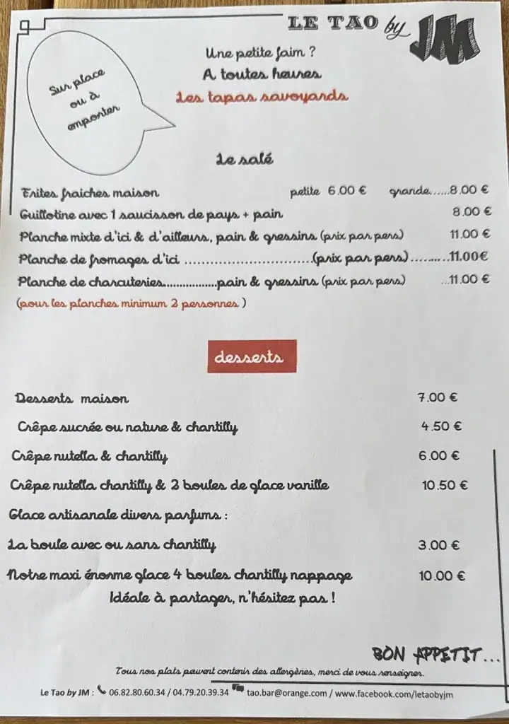 Menu_Le Tao Bar Restaurant_Villarodin-Bourget_image_1