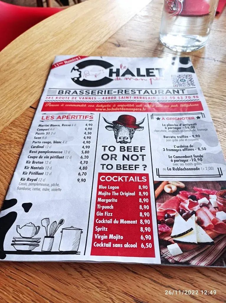 Menu_Le Châlet de mon Père Restaurant St Herblain_Saint-Herblain_image_1