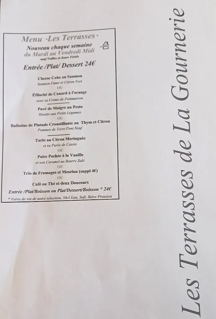 Menu_Les Terrasses de la Gournerie, restaurant Château près de Nantes_Saint-Herblain_image_1