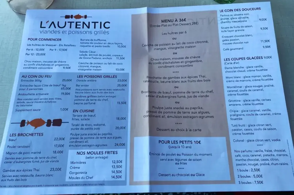 Menu_L'autentic restaurant_Pornichet_image_2
