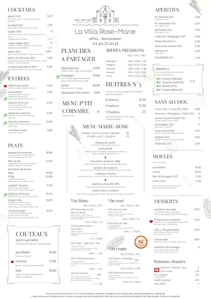 Hôtel Restaurant La Villa Rose-Marie ** -Terrasse Sous Les Pins à St Brevin_Saint-Brevin-les-Pins_menu_image_1