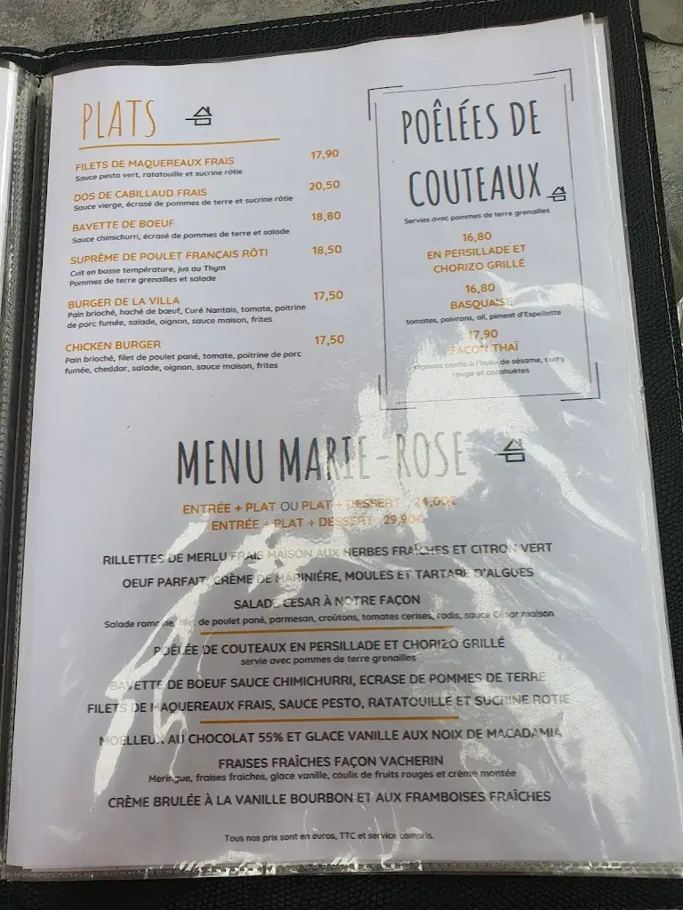 Menu_Hôtel Restaurant La Villa Rose-Marie ** -Terrasse Sous Les Pins à St Brevin_Saint-Brevin-les-Pins_image_2