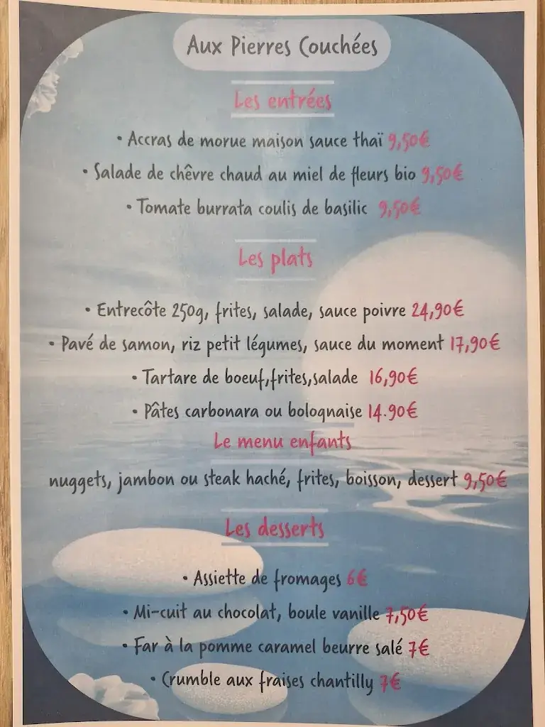 Menu_Restaurant Les Pierres Couchées ( situé dans le camping siblu)_Saint-Brevin-les-Pins_image_1
