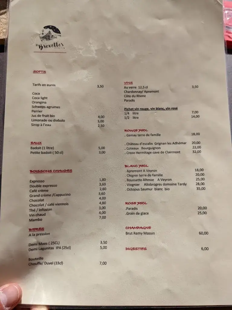 Menu_Restaurant Les Brevettes_Sainte-Foy-Tarentaise_image_1