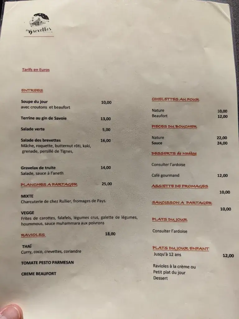 Menu_Restaurant Les Brevettes_Sainte-Foy-Tarentaise_image_2