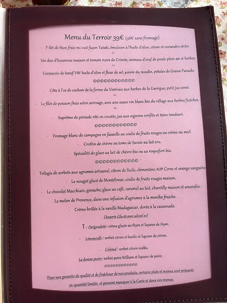 Menu_Restaurant et Hôtel la Farigoule_Sainte-Cécile-les-Vignes_image_1
