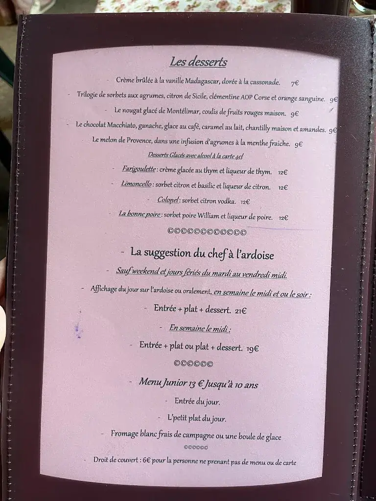 Menu_Restaurant et Hôtel la Farigoule_Sainte-Cécile-les-Vignes_image_3