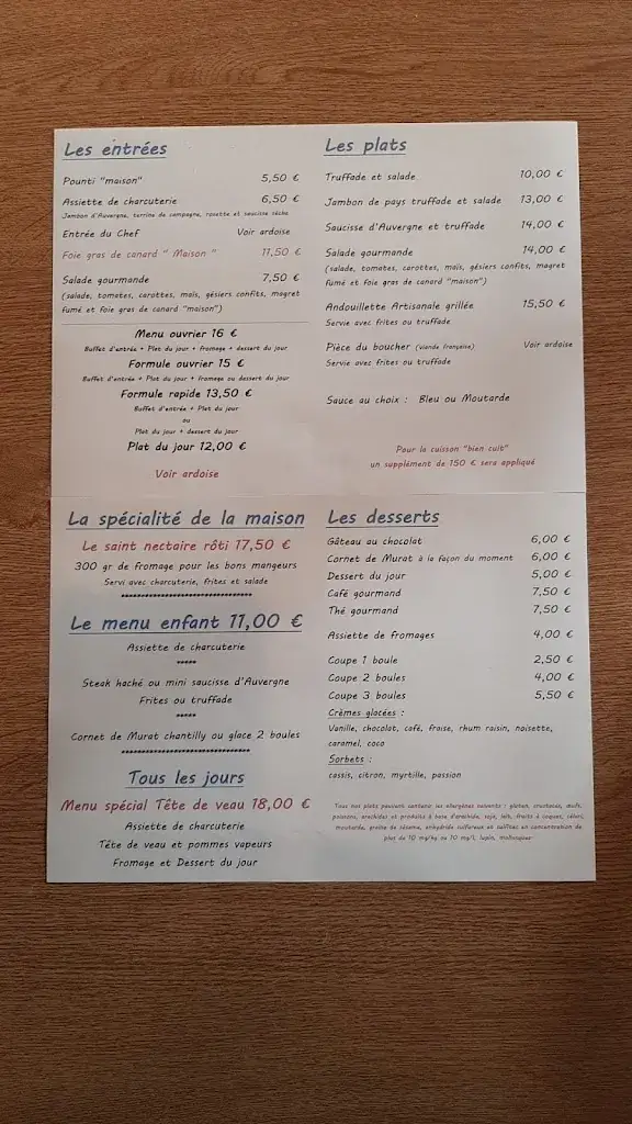 Menu_Le Relais Des Trois Rochers_Murat_image_1