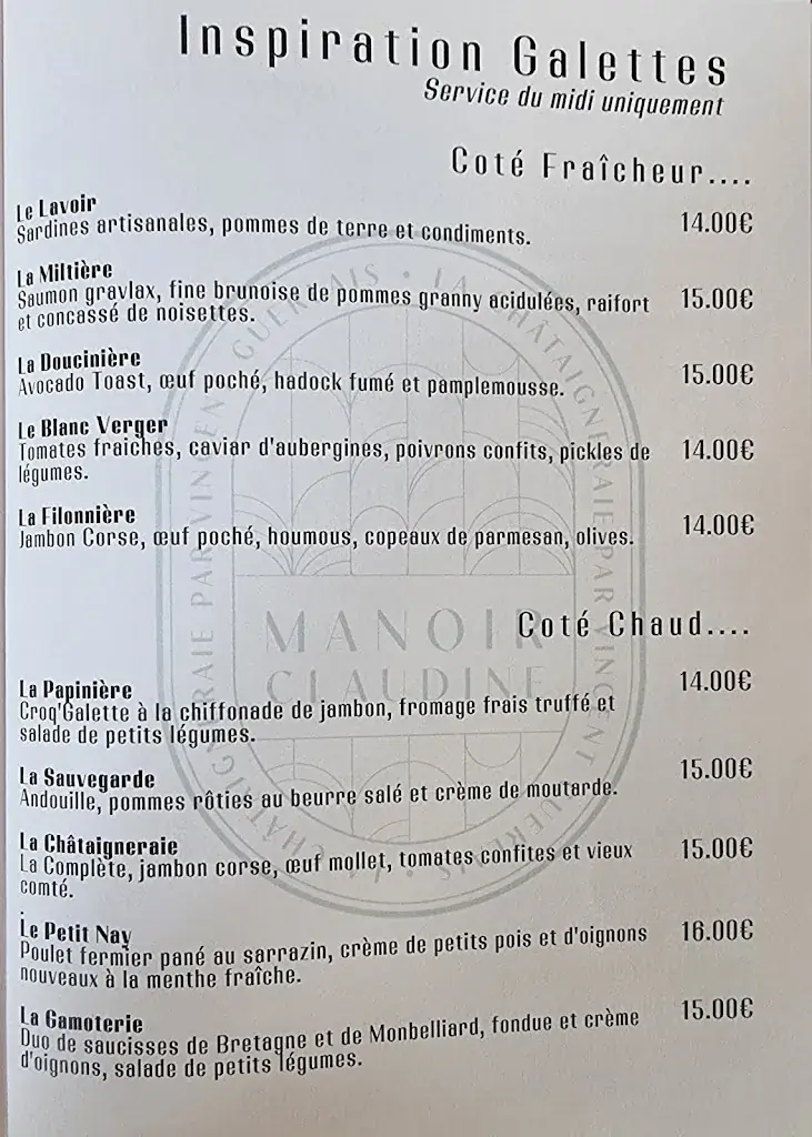 Menu_Le Manoir Claudine - La Châtaigneraie_Sucé-sur-Erdre_image_1