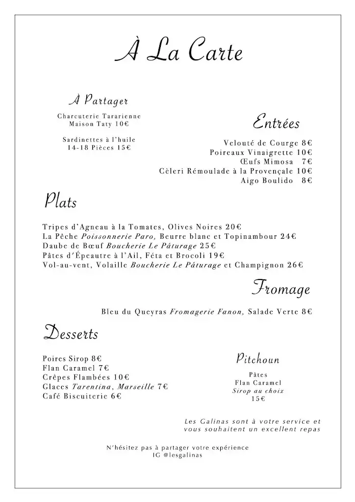 Menu_Les Galinas - La Table Provençale_Aix-en-Provence_immagine_1