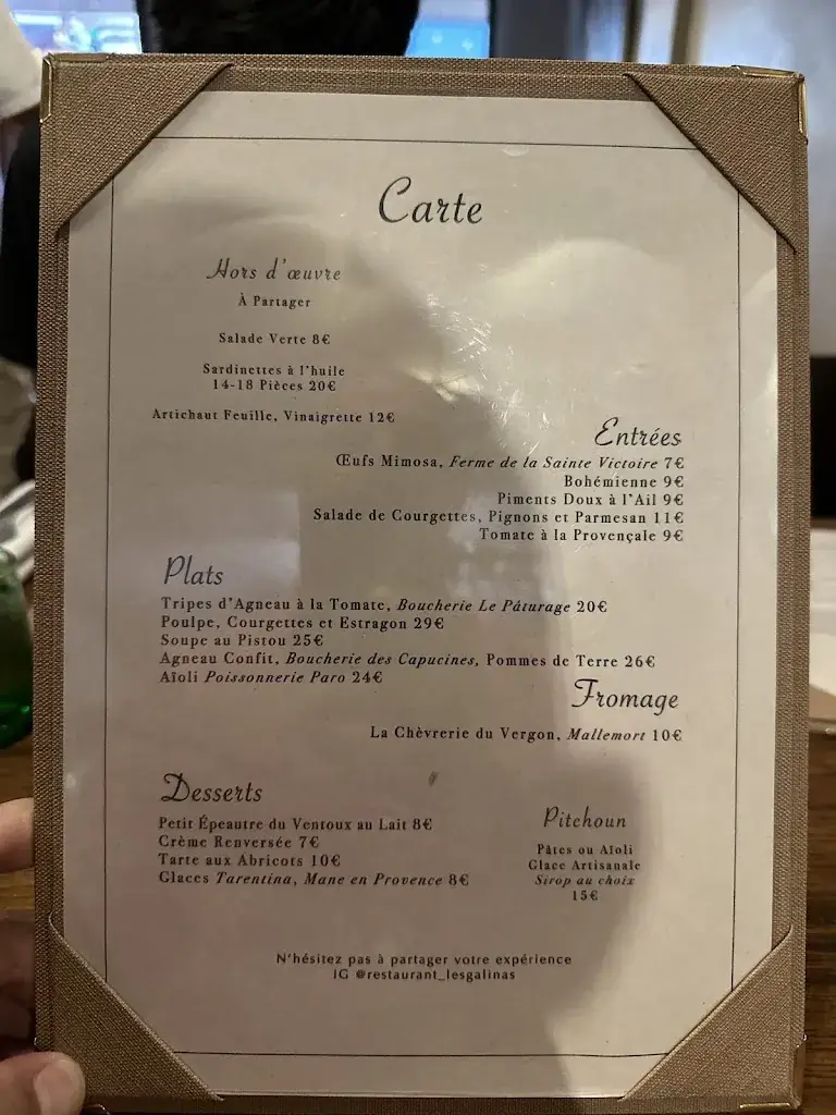 Menu_Les Galinas - La Table Provençale_Aix-en-Provence_immagine_2