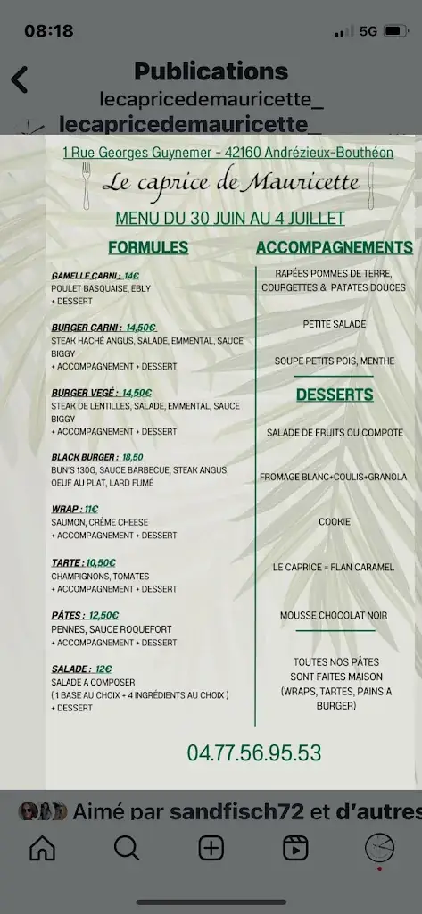 Menu_Le caprice de Mauricette_Andrézieux-Bouthéon_image_2