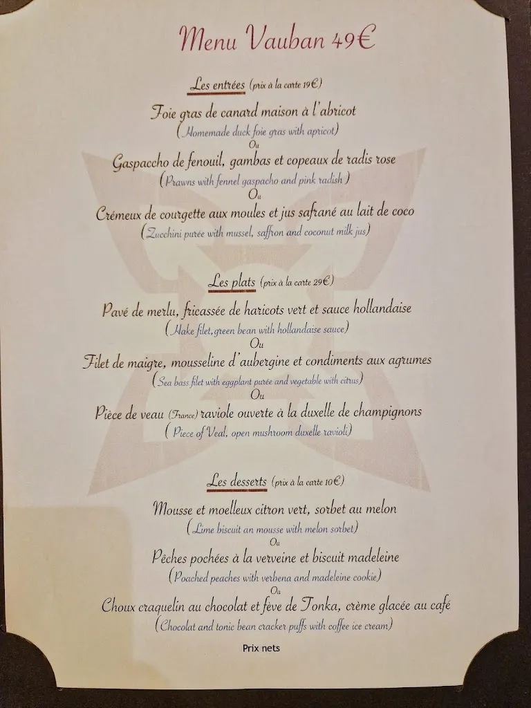 Menu_Restaurant le Vauban_Antibes_image_1