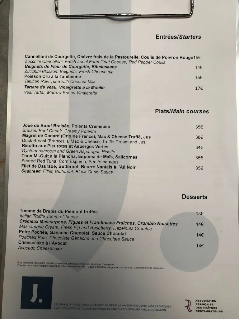 Menu_Restaurant Le J_Antibes_immagine_2