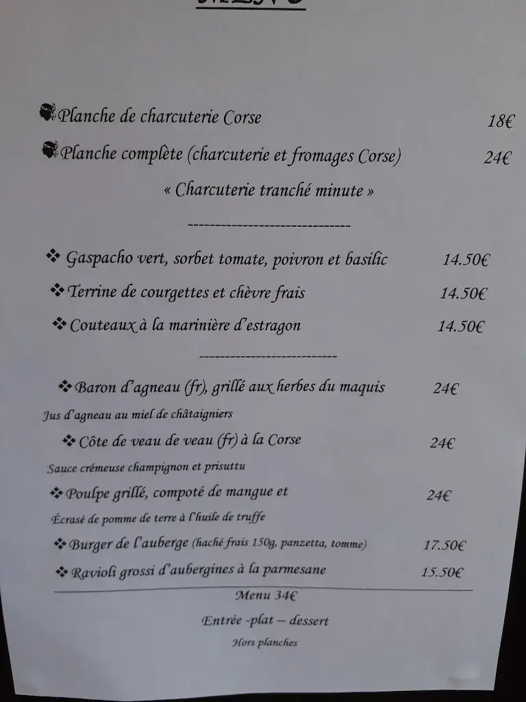 Menu_Auberge Saint Roch / restaurant Corse_Beaumes-de-Venise_immagine_1