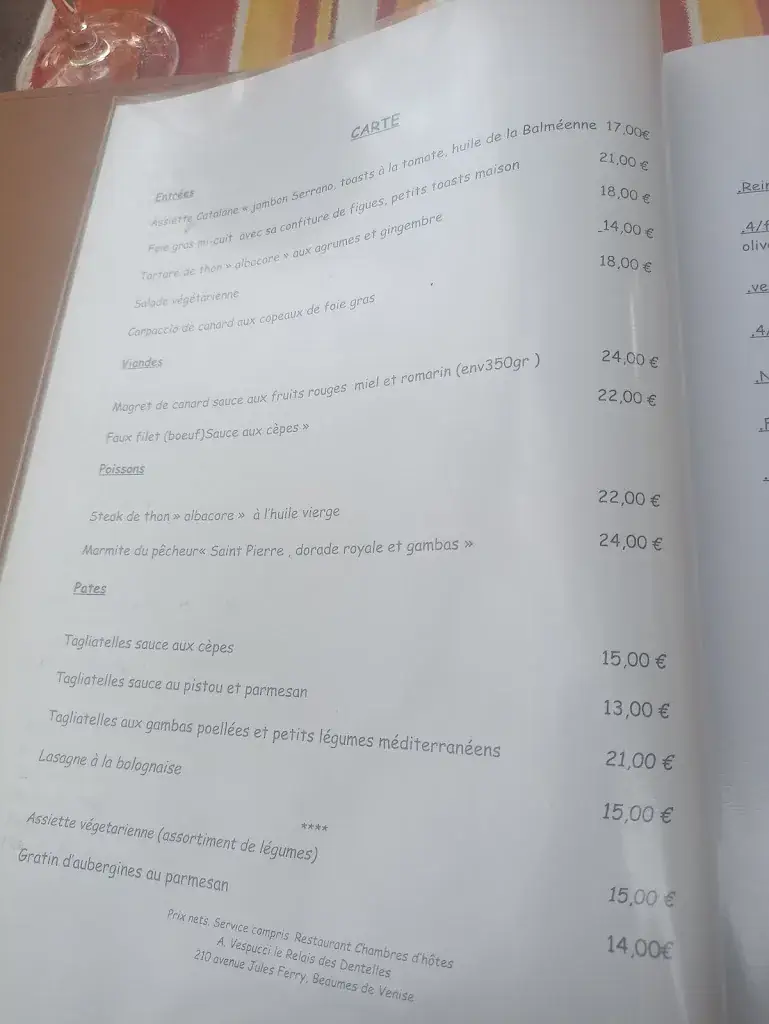Menu_A.Vespucci/Le Relais des Dentelles_Beaumes-de-Venise_image_2