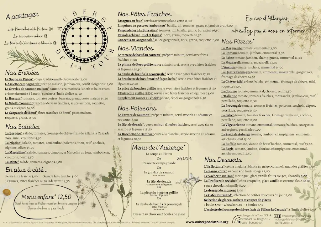 Menu_Auberge De La Tour_Aups_image_1