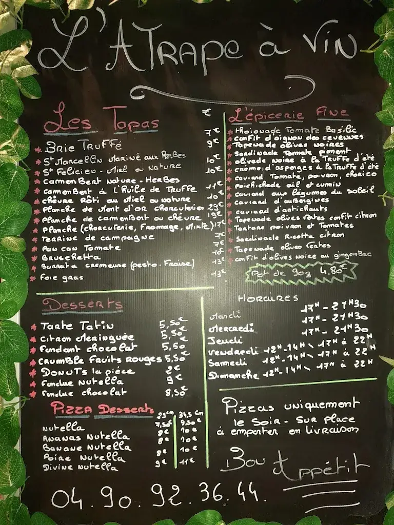 Menu_Pizzeria Restaurant Bar à vin L'Atrape à vin_Barbentane_image_3