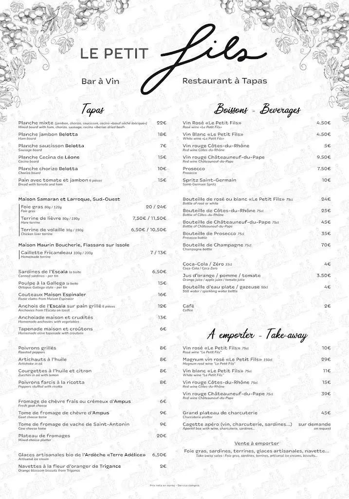 Menu_Restaurant à Tapas, Cave à vin Le Petits Fils à Bargemon_Bargemon_image_4