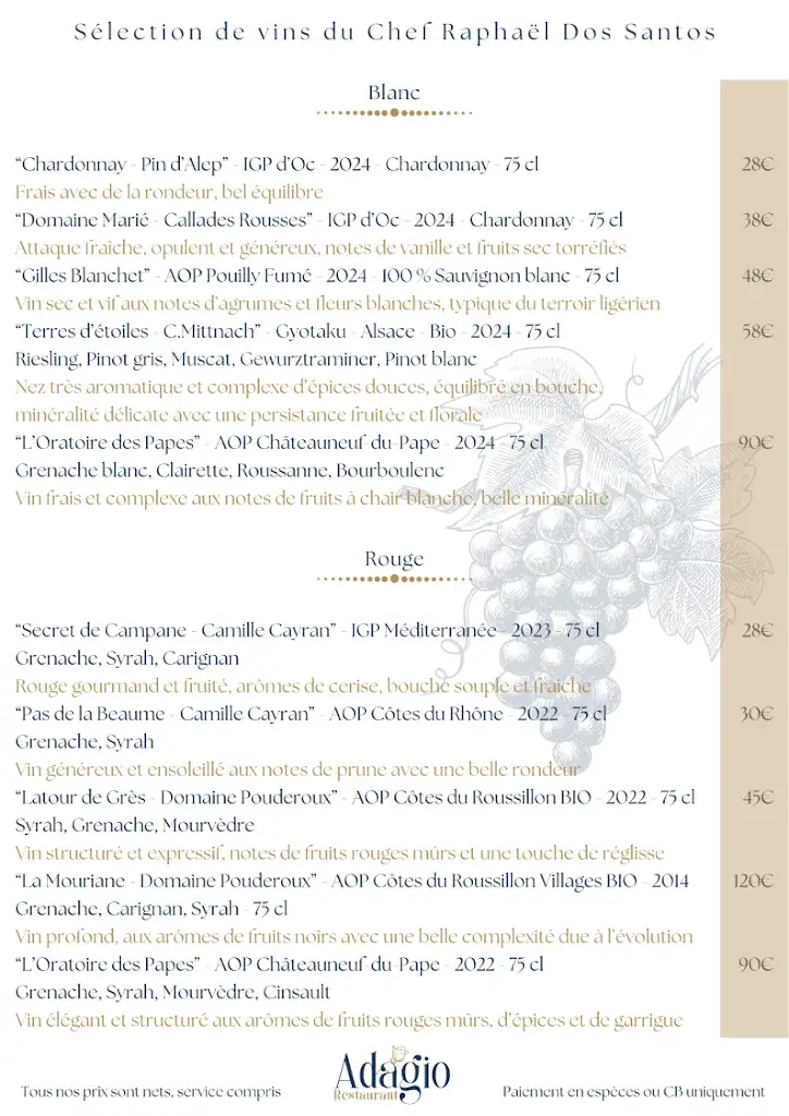 Menu_Adagio Restaurant_Claviers_image_1