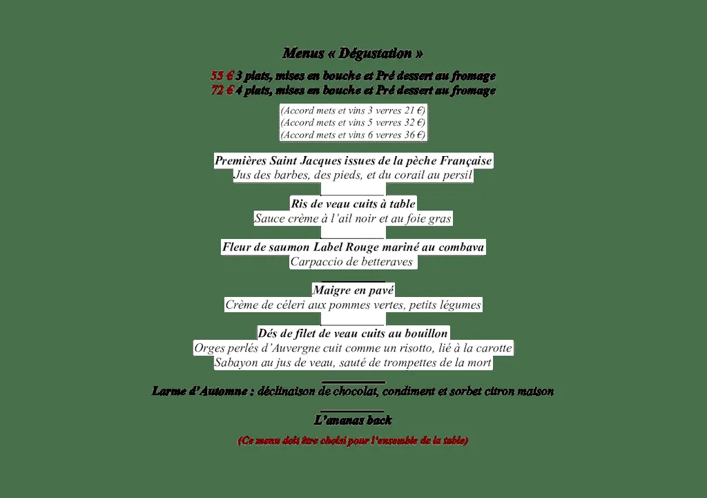 Menu_Toit Pour Toi, Restaurant Christine et Didier Cozzolino_Orcet_image_1