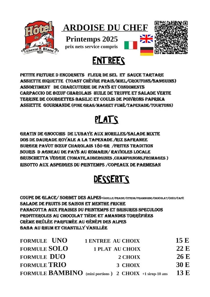 Menu_Restaurant Le Cheval Blanc_Barcelonnette_image_1